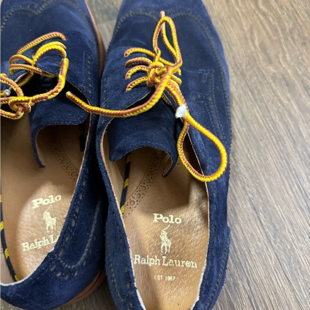 Polo Ralph Lauren Rhett Wingtip Oxfords Blue Suede Sz 11D Preppy Old Money